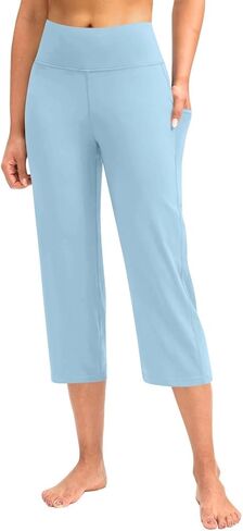 Women Yoga Capris Pants Stretchy Straight Leg Athletic Leggings Crop Tummy Control Workout Capri with Pockets in Saudi Arabia