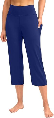 Women Yoga Capris Pants Stretchy Straight Leg Athletic Leggings Crop Tummy Control Workout Capri with Pockets in Saudi Arabia