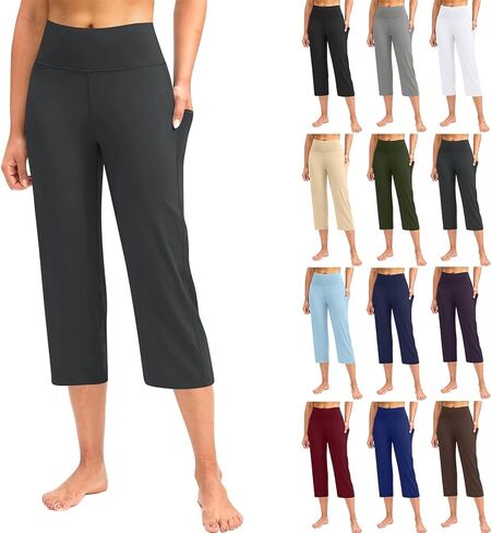 Women Yoga Capris Pants Stretchy Straight Leg Athletic Leggings Crop Tummy Control Workout Capri with Pockets in Saudi Arabia