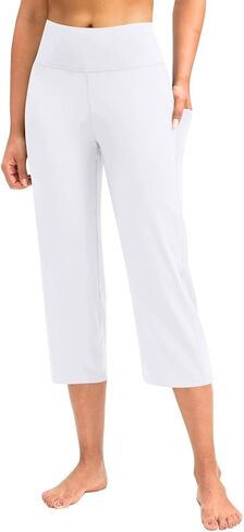 Women Yoga Capris Pants Stretchy Straight Leg Athletic Leggings Crop Tummy Control Workout Capri with Pockets in Saudi Arabia