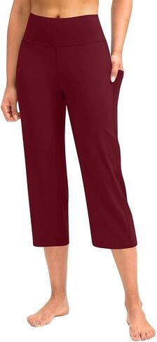 Women Yoga Capris Pants Stretchy Straight Leg Athletic Leggings Crop Tummy Control Workout Capri with Pockets in Saudi Arabia