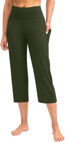 Women Yoga Capris Pants Stretchy Straight Leg Athletic Leggings Crop Tummy Control Workout Capri with Pockets in Saudi Arabia