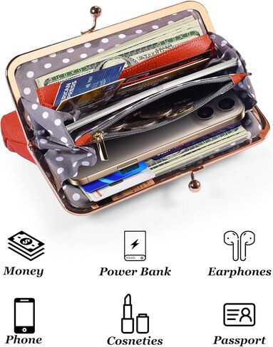 Geninue Leather Wallet Clutch Kiss Lock Purse,Multi-Compartment Card Holder,Phone Bag for iPhone 17 16 15 14 13 12 11 Pro Max,Gift for Women Mum Daughter Granddaughter (Burgundy) in Saudi Arabia