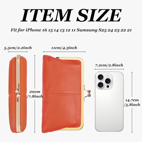 Geninue Leather Wallet Clutch Kiss Lock Purse,Multi-Compartment Card Holder,Phone Bag for iPhone 17 16 15 14 13 12 11 Pro Max,Gift for Women Mum Daughter Granddaughter (Burgundy) in Saudi Arabia