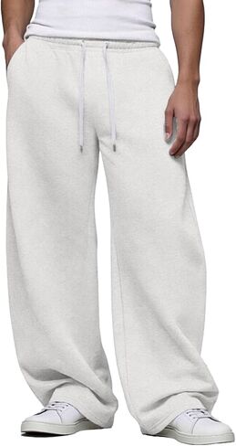بنطلون رياضي فضفاض للرجال من Susclude، بنطال رياضي فضفاض برباط وخصر مطاطي وساق واسعة، سروال رياضي فضفاض من القطن in Kuwait