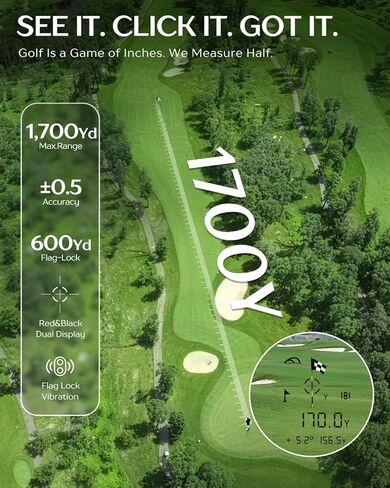 Range Finder Golf 1700 Yards - محدد مدى الجولف مع منحدر، شريط مغناطيسي - تكبير 6.5X، اهتزاز قفل عمود العلم - دقة 0.5 ياردة، محدد المدى بالليزر للجولف، مكتشفات نطاق قابلة لإعادة الشحن in Kuwait