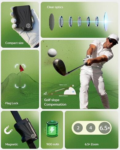 Range Finder Golf 1700 Yards - محدد مدى الجولف مع منحدر، شريط مغناطيسي - تكبير 6.5X، اهتزاز قفل عمود العلم - دقة 0.5 ياردة، محدد المدى بالليزر للجولف، مكتشفات نطاق قابلة لإعادة الشحن in Kuwait