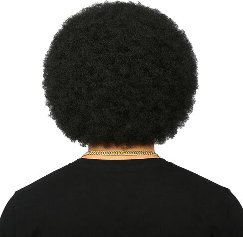 nezababy 5PCS Men Afro Wig 70s Disco Costume Set Retro Glasses Mustache Necklace Curly Puff Hair Funny Outfits for Adult in Saudi Arabia