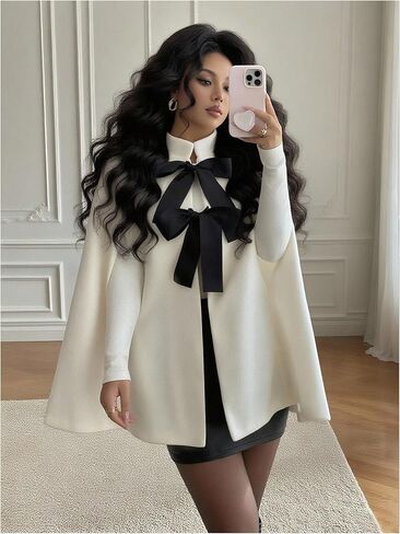 GORGLITTER Women's Cape Coat Bow Cut Out Dolman Sleeve Poncho Cloak Business Casual Outerwear in Saudi Arabia