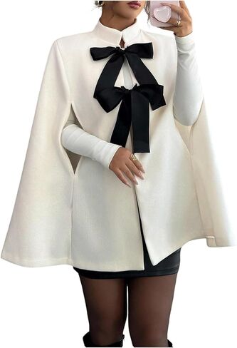 GORGLITTER Women's Cape Coat Bow Cut Out Dolman Sleeve Poncho Cloak Business Casual Outerwear in Saudi Arabia