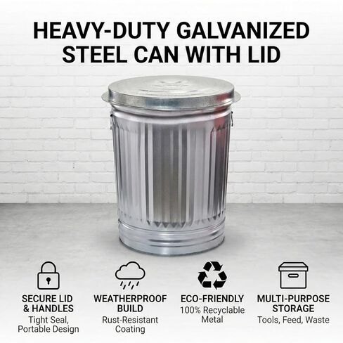 31 Gallon Metal Trash Can, Galvanized Steel Trash Can with Locking Lid – Outdoor & Indoor Heavy-Duty Garbage Can, Rodent & Rust Resistant, Ideal for Yard Waste, Pet Food Storage, and More in Saudi Arabia