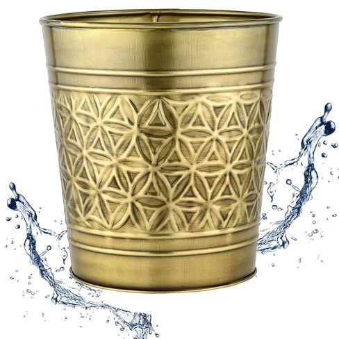 Autumn Alley Handcrafted Brass Bathroom Trash Can, Round Open-Top Bathroom Wastebasket Stylish Metal Waste Bin for Home, Office, Bedroom Decorative Waste Basket Decor, Coastal Trash Can Brass, 2 Gal. in Saudi Arabia