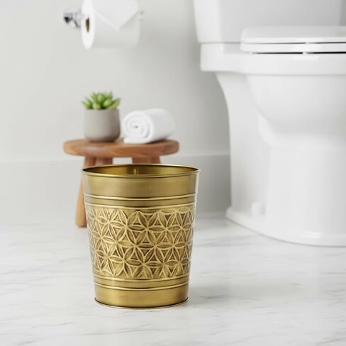 Autumn Alley Handcrafted Brass Bathroom Trash Can, Round Open-Top Bathroom Wastebasket Stylish Metal Waste Bin for Home, Office, Bedroom Decorative Waste Basket Decor, Coastal Trash Can Brass, 2 Gal. in Saudi Arabia