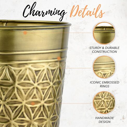 Autumn Alley Handcrafted Brass Bathroom Trash Can, Round Open-Top Bathroom Wastebasket Stylish Metal Waste Bin for Home, Office, Bedroom Decorative Waste Basket Decor, Coastal Trash Can Brass, 2 Gal. in Saudi Arabia