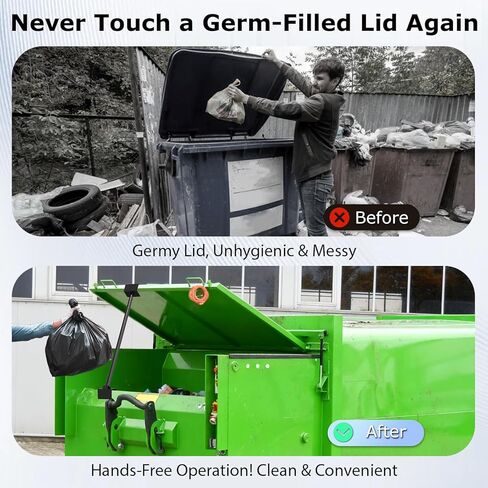 Adjustable 18-30" Trash Can Lid Holder, All-Metal Rust-Resistant Garbage Bin Lid Support Bar, Hands-Free Dumpster Lid Prop, Fit for Small & Large Bins in Kuwait