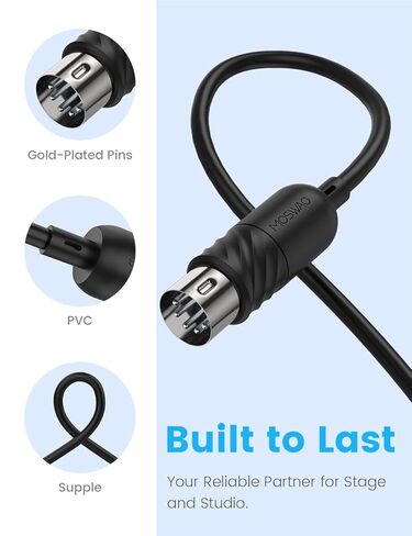 MOSWAG MIDI Cable, 2-Pack 5-Pin MIDI Cable Compatible with Electronic Pianos, MIDI Keyboards, Synthesizers, Audio Interfaces - 3 Feet in Saudi Arabia