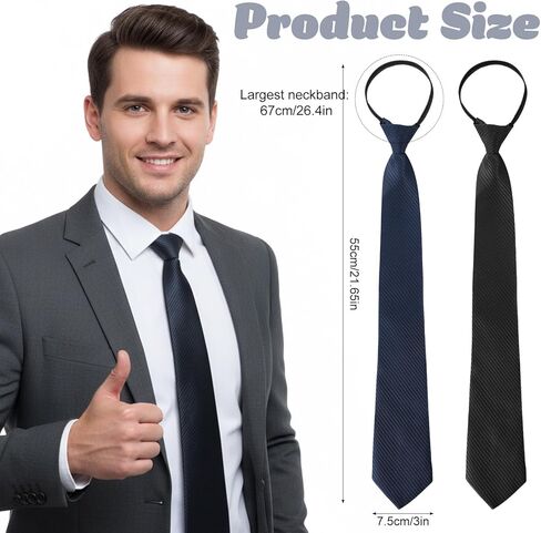 2 Pcs Pre-Tied Necktie for Men, Adjustable Zipper Tie 3 Inch Wide Solid Color Neck Tie for Business Wedding Neckties in Saudi Arabia