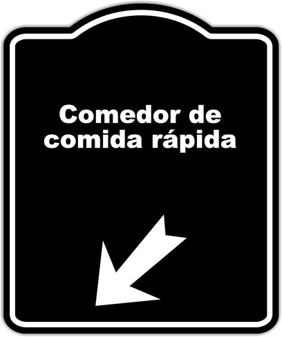 Comedor de comida rápida Spanish Black Sign Arrow Down Left Aluminum Composite Sign 8.5 x 10 inches in Kuwait
