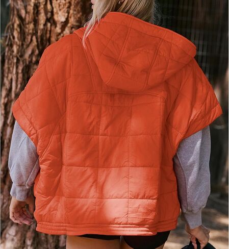 Quilted Puffer Vest Women Oversized Sleeveless Zip Up Hooded Poncho Padded Jacket Fall Winter Warm Gilet Outerwear in Saudi Arabia