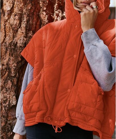 Quilted Puffer Vest Women Oversized Sleeveless Zip Up Hooded Poncho Padded Jacket Fall Winter Warm Gilet Outerwear in Saudi Arabia