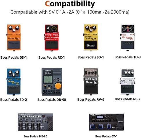 9V AC/DC Power Supply Adapter for Boss, Dunlop, Danelectro, DigiTech, Electro Harmonix, TC Electronic, Zoom Guitar Multi Effects Pedal - Compatible with a Wide Range of Electronic Effects Pedals. in Kuwait