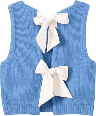 Lianlive سترة سترة علوية للنساء عادية المحاصيل سترة متماسكة سترة ربطة القوس فيونكة الظهر متماسكة تانك القمم in Kuwait