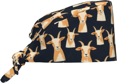 Cute Goat Print Scrub Caps Men Women, Surgical Nurse Caps Scrub Hats for Women Men Adjustable Working Cap with Sweatband Black in Saudi Arabia