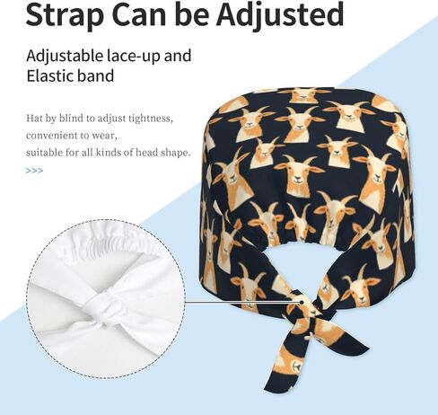 Cute Goat Print Scrub Caps Men Women, Surgical Nurse Caps Scrub Hats for Women Men Adjustable Working Cap with Sweatband Black in Saudi Arabia