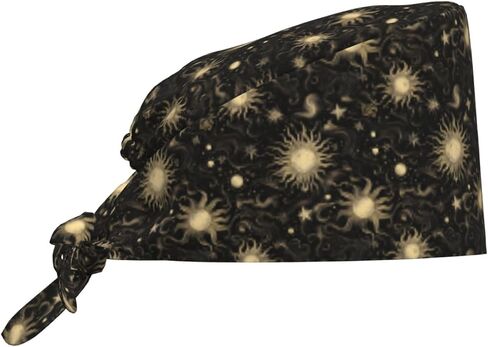 Boho Golden Sun Star Print Scrub Caps Men Women, Surgical Nurse Caps Scrub Hats for Women Men Adjustable Working Cap with Sweatband in Saudi Arabia