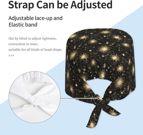 Boho Golden Sun Star Print Scrub Caps Men Women, Surgical Nurse Caps Scrub Hats for Women Men Adjustable Working Cap with Sweatband in Saudi Arabia