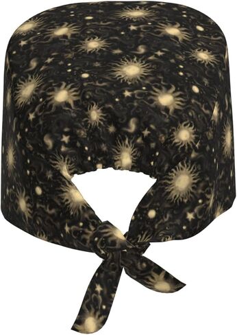 Boho Golden Sun Star Print Scrub Caps Men Women, Surgical Nurse Caps Scrub Hats for Women Men Adjustable Working Cap with Sweatband in Saudi Arabia