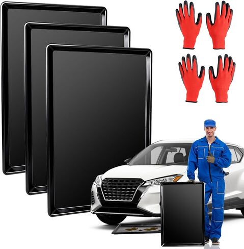 3-Pack Oil Drip Pan (35.4 x 24 x 1.6 Inch) with Two Pairs of Gloves, Large Leak-Proof Drip Pan for Car Oil Changes, Engine Maintenance, Pet Cleaning, and Home Appliance Repair in Saudi Arabia