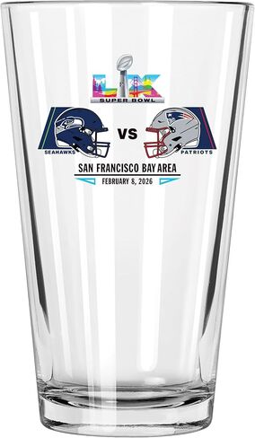 شركة الذاكرة مرخصة رسميًا من NFL Seattle Seahawks vs. New England Patriots 2025 Super Bowl LX Dueling 16oz Pint Glass، طباعة مباشرة in Saudi Arabia