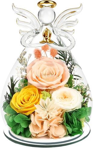 Gifts for Women Preserved Rose Forever Flower Eternal Roses in Glass Angel Figurines Fresh Flowers for Delivery Christmas Birthday Gift for Mom Her Wife Grandma on Valentines Day Anniversary in Saudi Arabia