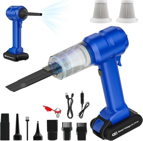 Vinid Handheld Car Vacuum Cleaner, 12000Pa Cordless Wet/Dry Vacuum & Air Blower, with Safety Hammer & Seatbelt Cutter, 80W 6000mAh Battery, HEPA Filter, Type-C Charging for Car Home Emergency, Blue in Saudi Arabia