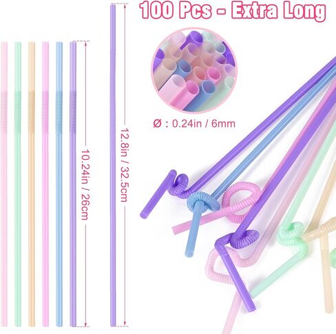 [100 قطعة] شفاطات شرب بلاستيكية للاستعمال مرة واحدة - بطول 10.24 سم وقطر 0.24 سم، شفاطات طويلة مرنة لطيفة وملونة للعصير والقهوة والحليب والكوكتيل وحفلات العزوبية/أعياد الميلاد وحفلات الزفاف/استحمام الطفل in Kuwait