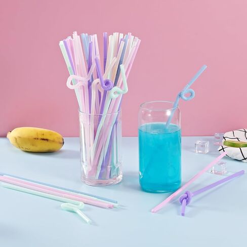 [100 قطعة] شفاطات شرب بلاستيكية للاستعمال مرة واحدة - بطول 10.24 سم وقطر 0.24 سم، شفاطات طويلة مرنة لطيفة وملونة للعصير والقهوة والحليب والكوكتيل وحفلات العزوبية/أعياد الميلاد وحفلات الزفاف/استحمام الطفل in Kuwait