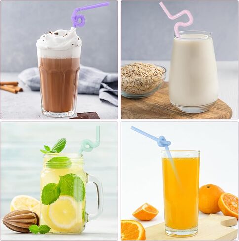 [100 قطعة] شفاطات شرب بلاستيكية للاستعمال مرة واحدة - بطول 10.24 سم وقطر 0.24 سم، شفاطات طويلة مرنة لطيفة وملونة للعصير والقهوة والحليب والكوكتيل وحفلات العزوبية/أعياد الميلاد وحفلات الزفاف/استحمام الطفل in Kuwait