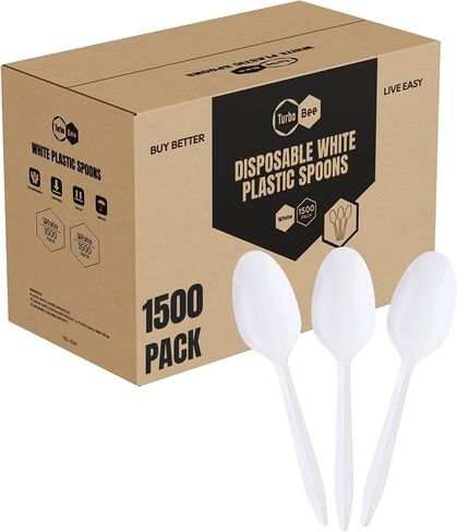 1500 عبوة من ملاعق صغيرة بلاستيكية للاستعمال مرة واحدة، ملاعق حلوى بلاستيكية بيضاء للآيس كريم والكعك والزبادي والمطاعم والمطاعم والحفلات والبوفيه وأدوات فضية للاستعمال مرة واحدة in Kuwait