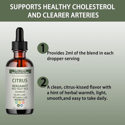 velora Red Yeast Rice Cholesterol Cleans Drops with Citrus, Bergamot, Red Yeast Rice, Soursop, Olive Leaf, Vitamin B+C, Natural, Non-GMO, Vegan 2 fl oz (1pc) in Saudi Arabia