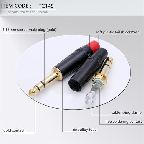 10PCS Stereo 6.35MM Jack 6.3MM Male Plug Soldering Wire Connector 1/4 Inch Stereo Microphone Plug Jack Connector(Black) in Saudi Arabia