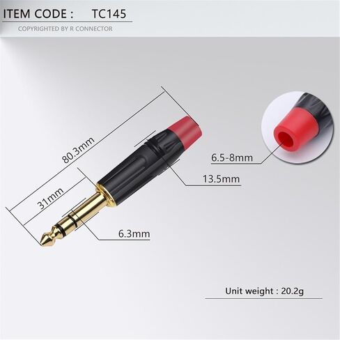 10PCS Stereo 6.35MM Jack 6.3MM Male Plug Soldering Wire Connector 1/4 Inch Stereo Microphone Plug Jack Connector(Black) in Saudi Arabia