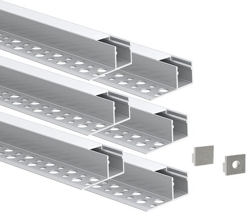 Laudert Drywall LED Channel, Trim Edge Tile LED Aluminium Channel with Milky Diffuser, Trimless Recessed Plaster in Channel Profile for LED Strip Light (6 * 3.3ft (1m)) in Saudi Arabia