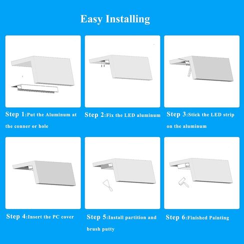 Laudert Drywall LED Channel, Trim Edge Tile LED Aluminium Channel with Milky Diffuser, Trimless Recessed Plaster in Channel Profile for LED Strip Light (6 * 3.3ft (1m)) in Saudi Arabia