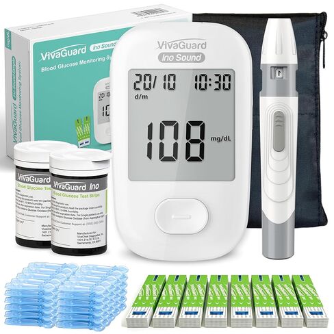 Talking Blood Glucose Monitor Kit,1 Glucose Meter 1 Lancing Device 100 Glucometer Strips & 100 Lancets,Blood Sugar Diabetes Testing Kit for Home use with Carrying Case Batteries,No Coding in Saudi Arabia