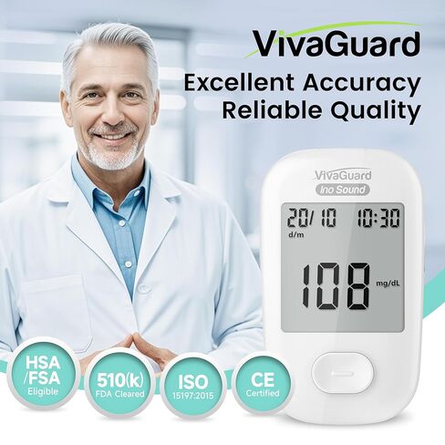 Talking Blood Glucose Monitor Kit,1 Glucose Meter 1 Lancing Device 100 Glucometer Strips & 100 Lancets,Blood Sugar Diabetes Testing Kit for Home use with Carrying Case Batteries,No Coding in Saudi Arabia