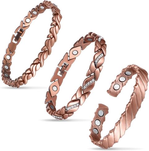 Misdary 3 Pcs Copper Magnetic Bracelets for Women Ultra Strength Magnetic Bracelet with Magnets Natural Turquoise Stones Adjustable Jewelry Gift in Saudi Arabia