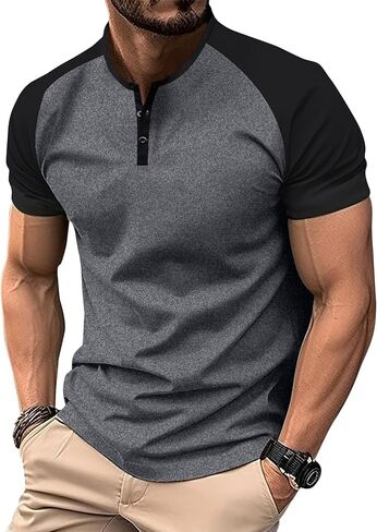 Men's Summer Raglan Sleeve Short-Sleeved Henley Shirt Casual Vacation Beach Sports Athletic Running Outdoor Camping Tops in Saudi Arabia