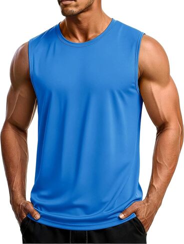 MAGCOMSEN Men's Sleeveless Shirts Quick Dry Tank Tops UPF 50+ Gym Muscle Workout Summer Beach Swim Shirt in Saudi Arabia