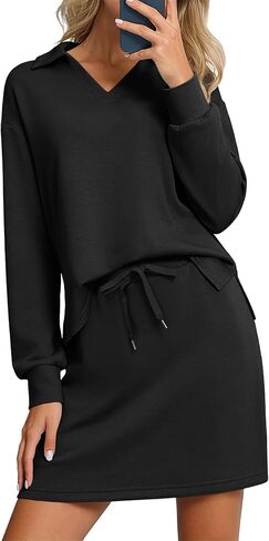 طقم قطعتين للنساء 2024 بدلة رياضية غير رسمية سويت شيرت Skorts مطابقة مجموعة صالة التنس عداء ببطء بذلة رياضية in Kuwait